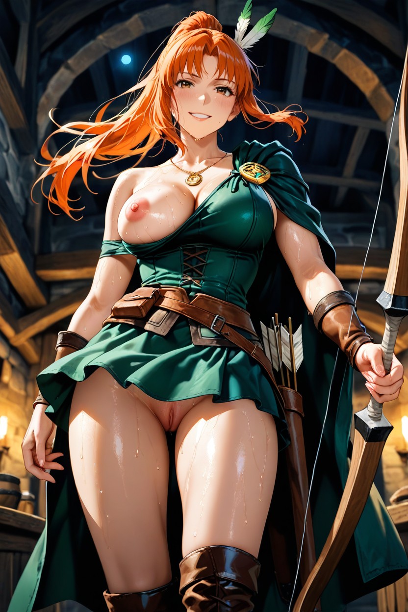 Nighttime, Exotic Beauty, One Shoulder Brown Capelet With Black String Hentai IA