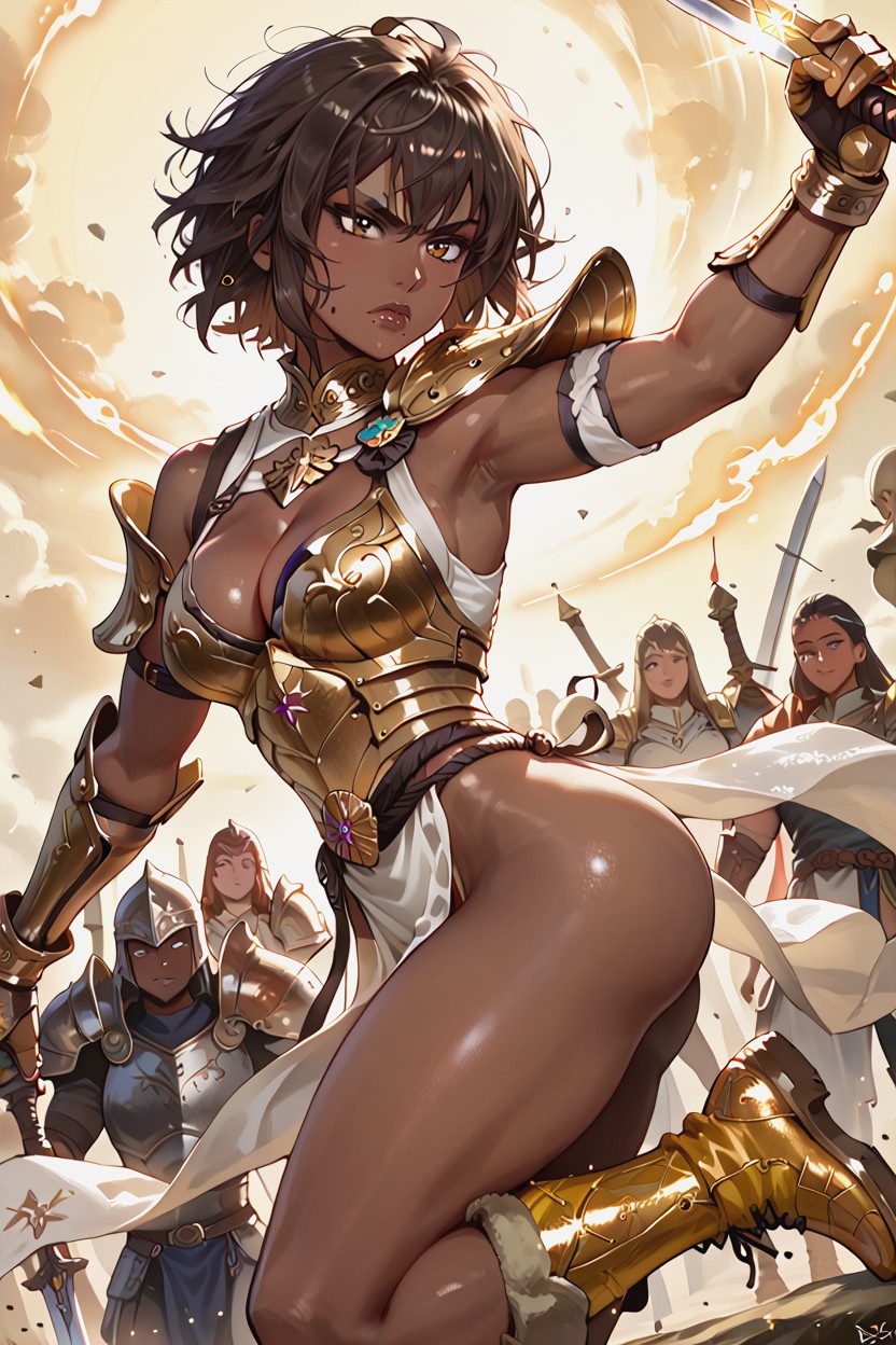 Side View, Detailed Golden Shoulder Armor On The Right Shoulder, En Colère Porno IA Hentai