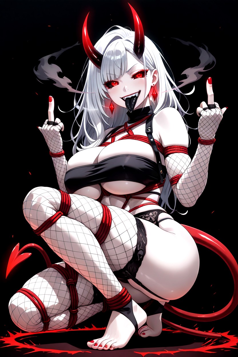 Black Fingerless Fishnet Opera Gloves, Fit, Black Background Hentai IA