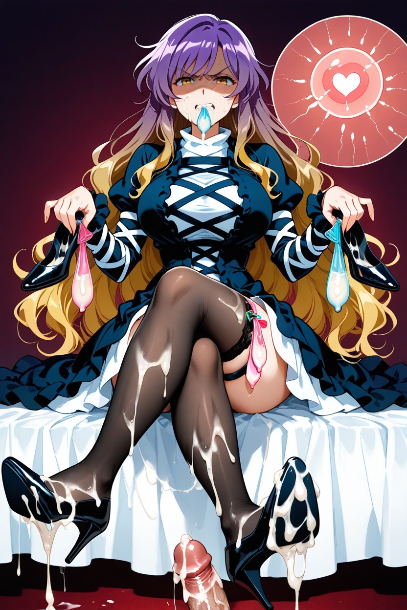 Eyes Wide In Shock, A Lot Of Used Condom, Semen On High Heels Hentai IA