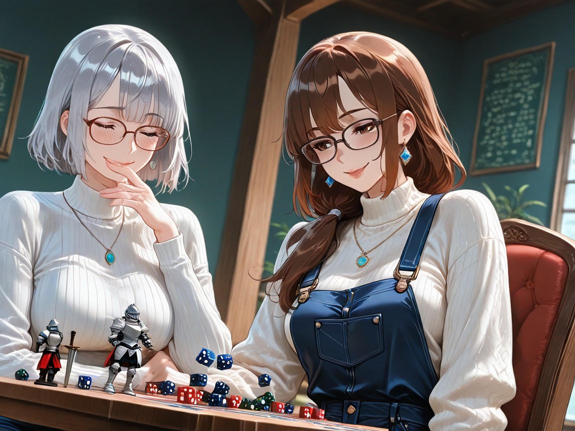 Friends Giggling, Front View, Big Glasses Hentai AI Porn