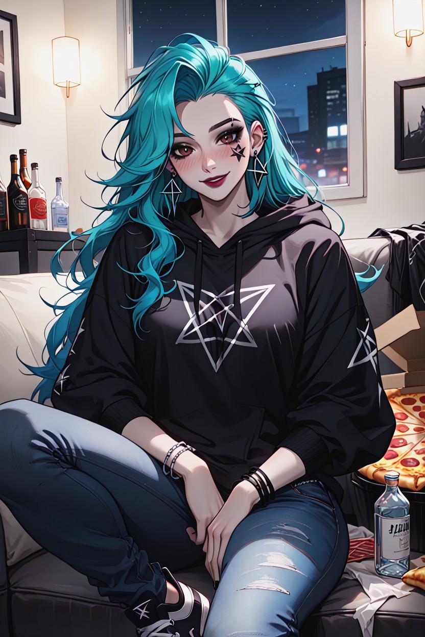 Bottles, Wide Hips, Black Sneakers Hentai IA