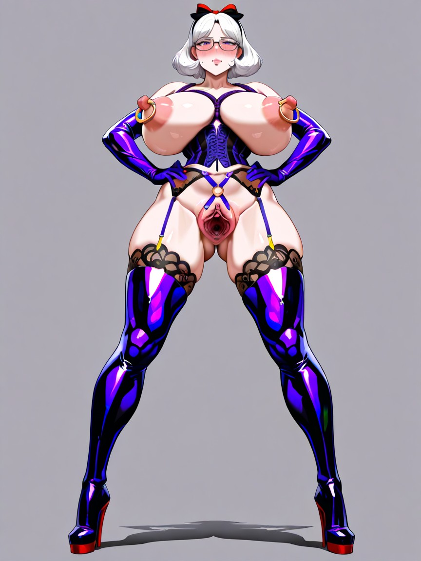 Deep Purple Strap Leather Body Harness, Massive Natural Breasts, Engorged Clitoris Porno IA Hentai