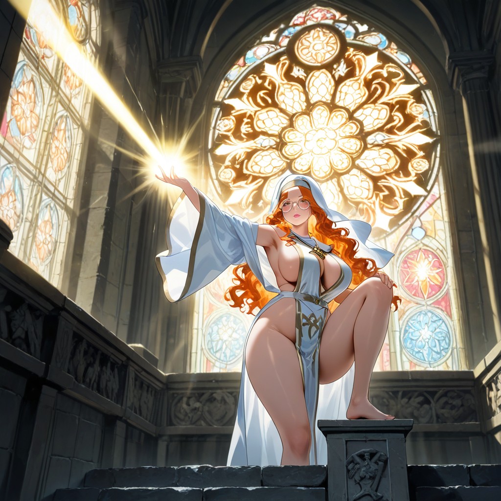 Dynamic Pose, Round Glasses On Face, Sideboob Hentai IA