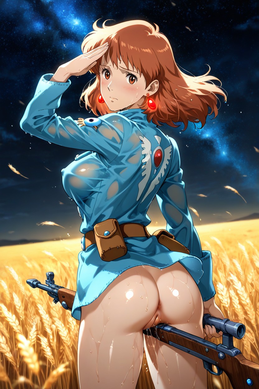 Pretty Face, In The Middle Of The Wheat Field, Ghibli Style Hentai AI Porn