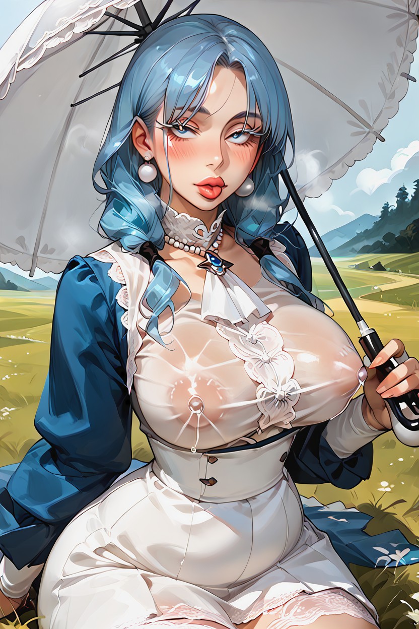 Covered Nipples, Blushing, Big Round Lips Hentai AI Porn