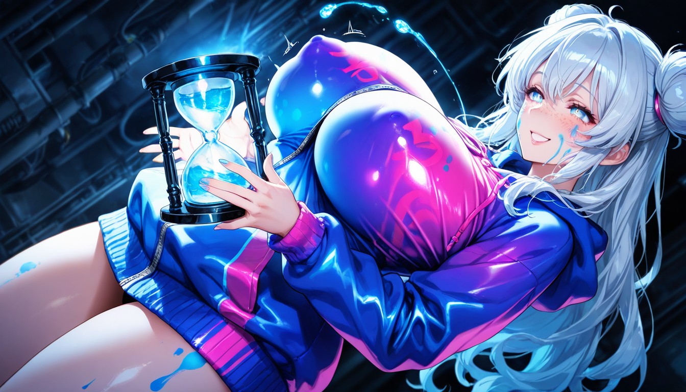 Breast Expansion, Location Completely Black Room, White Hair Hentai AI Porn