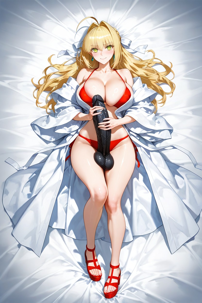 Wearing A Flowing And Transparent White Robe, Blonde Hair, Glowing Eyes Hentai AI Porn