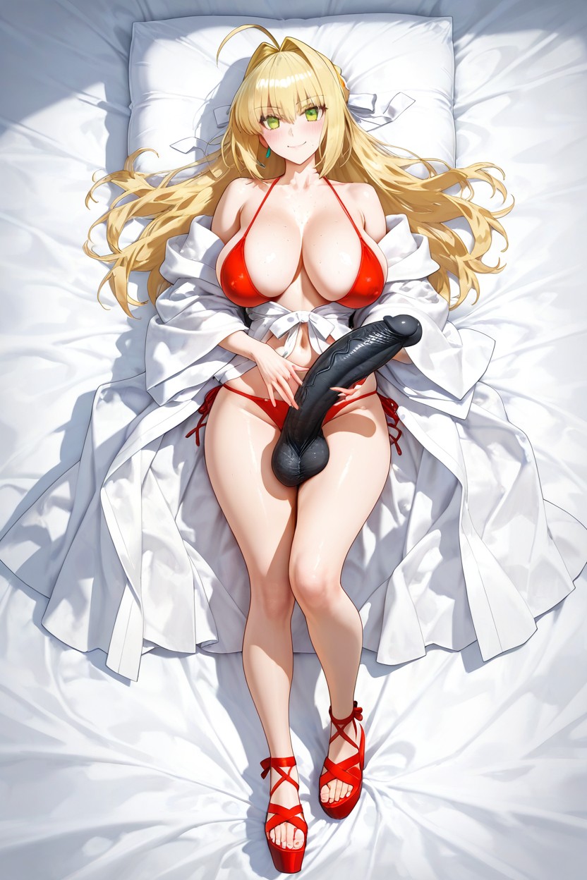 Looking At The Viewer, Proud, White Bed Hentai AI Porn