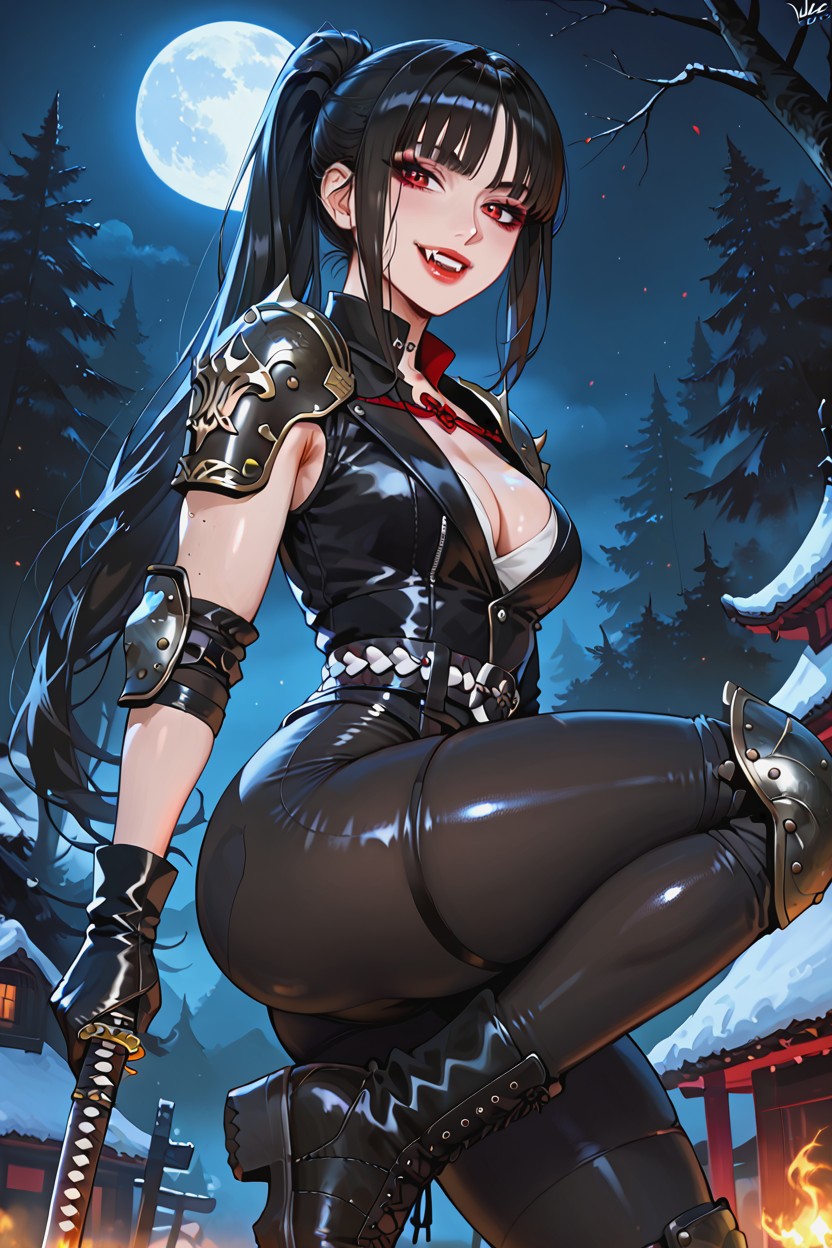 Night, Long Eyelashes Intense Eyeliner, Exposed Thighs Hentai AI Porn