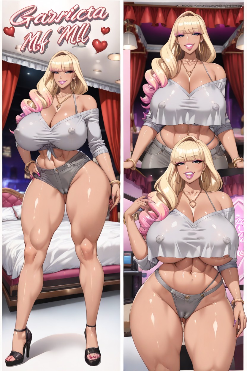 Grey Booty, Huge Breasts, Blonde Hair With Pink Highlights Hentai AI Porn