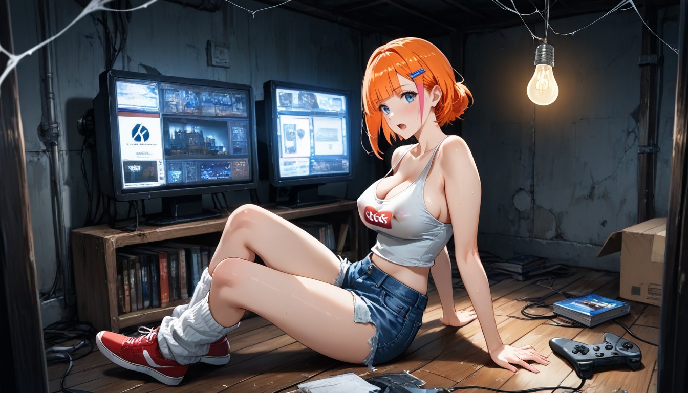 Medium Ass, Sexy, Face Lit With Light From Screen Hentai AI Porn