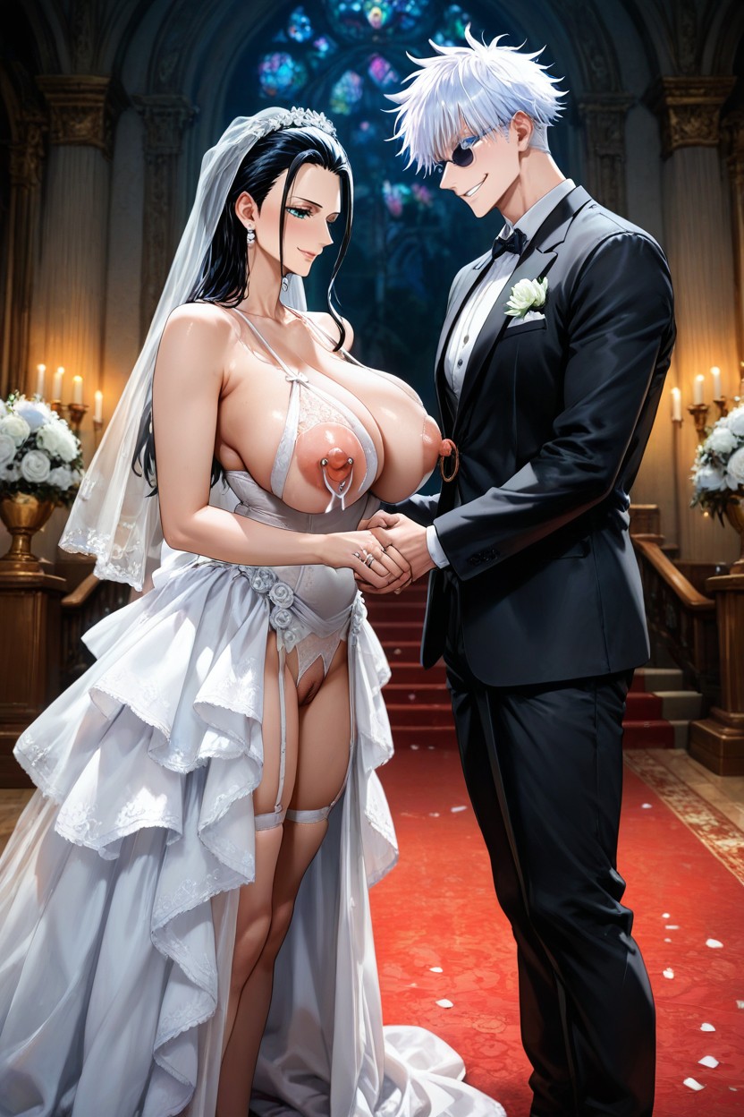 Smirk, Cupless Bra Dress, Wedding Ring On Her Nipple Hentai AI Porn