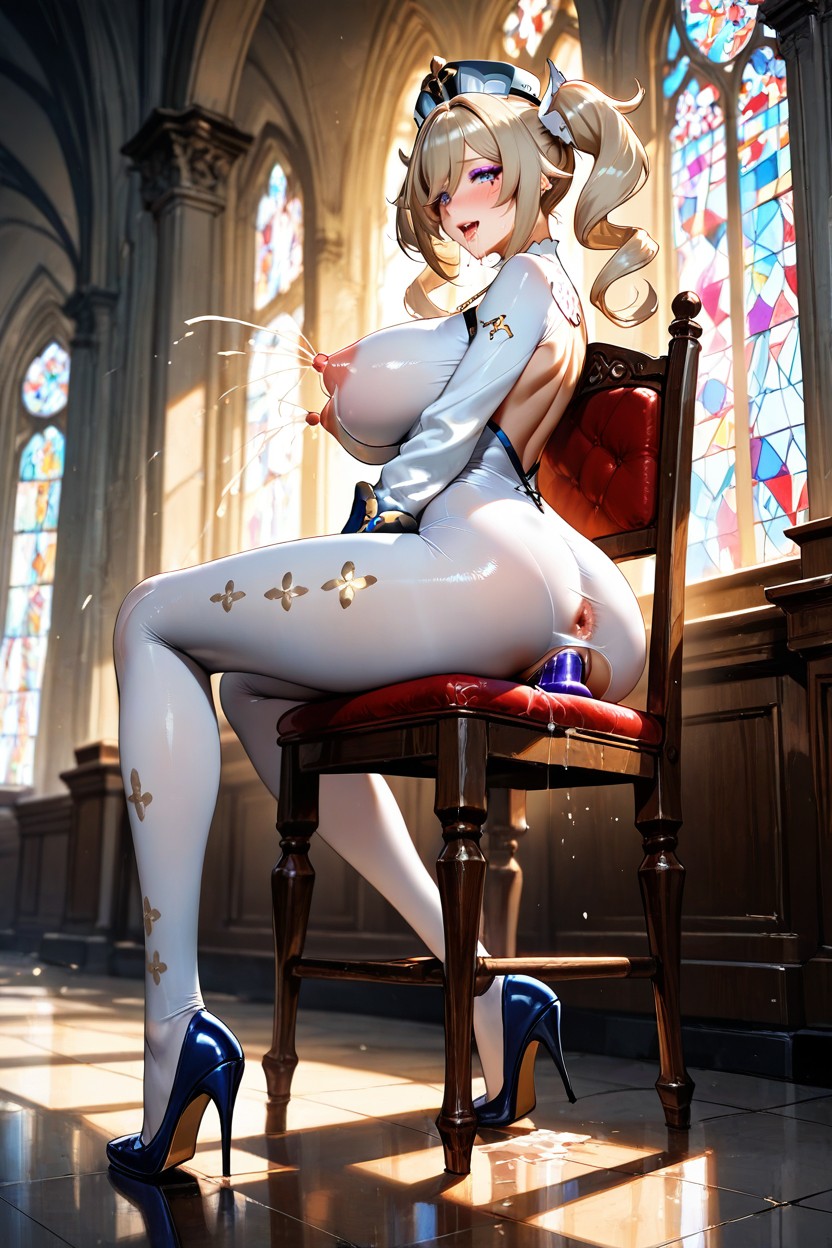 The Dildo On Chair Penetrates Inside Her Anus, Best Detailed Hair, Cross Printed On Bodystocking Hentai AI Porn