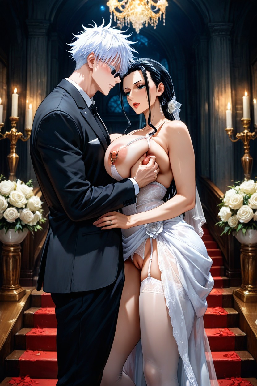 Big Nipple, Gojou Satoru Male Gojou Is Wearing A Black Formal Suit, Nico Robin Hentai AI Porn