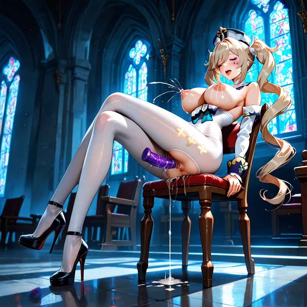 Overneck Thick White Bodystocking, Female Is So Tall That She Fill The Entire Height Of Screen, Drooling Hentai AI Porn