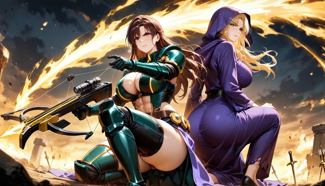 Magic-energy, Kneeling On One Knee Break Next To Her The Secondmage Woman Standing, Thighs Exposed Hentai AI Porn