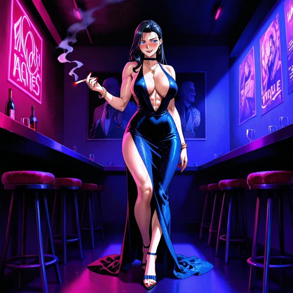 Black Open Toe Heels Face View, Drinking A Smoking A Cigarette, Blue Eyes Hentai AI Porn