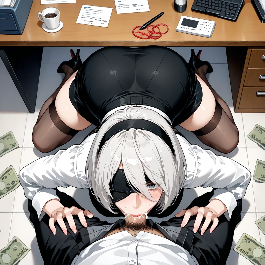 Detailed Body, Office Desk Behind Her, Black Skirt Hentai AI Porn