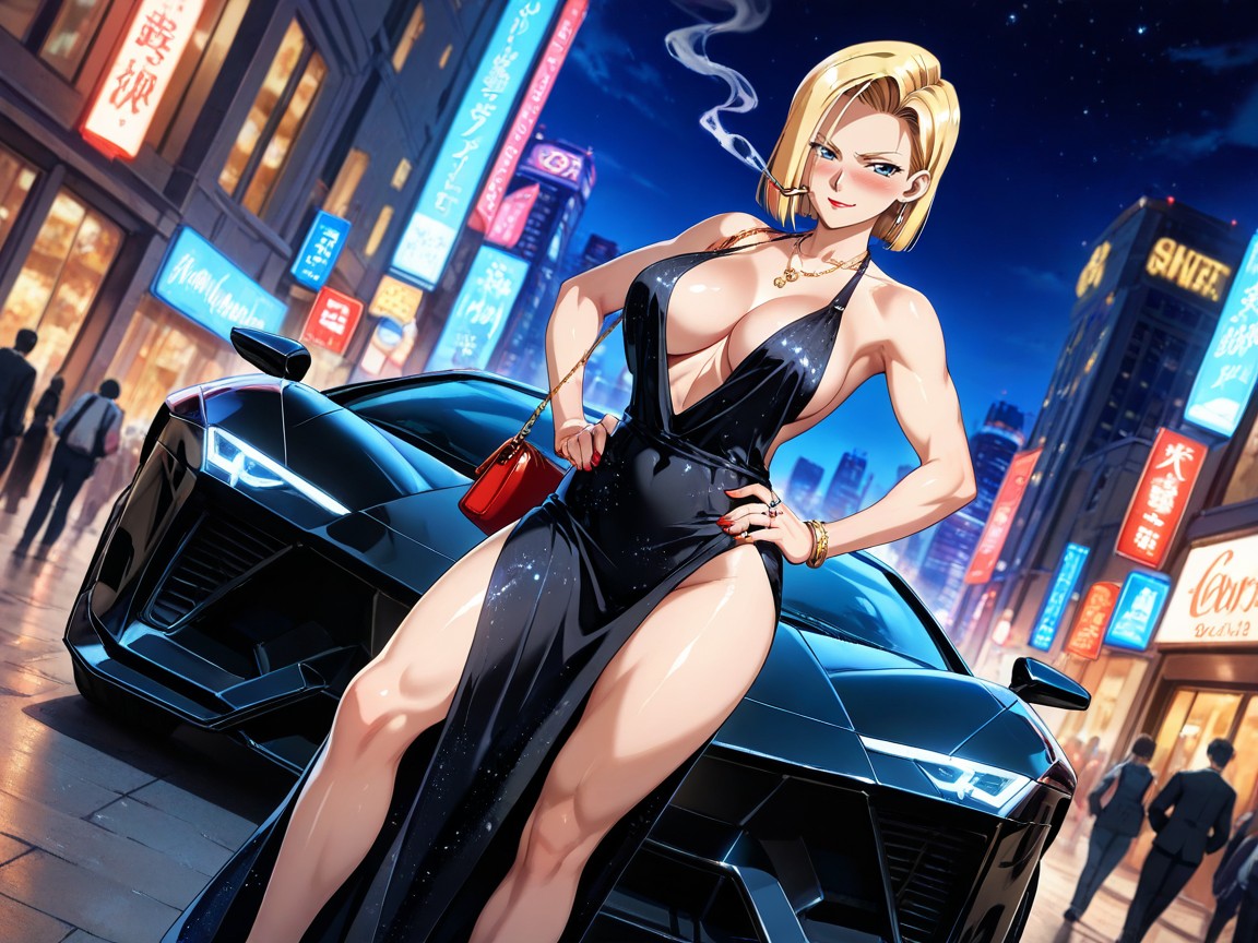 Bracelet, Standing Next To A Black Lamborghini, Perfect Image Hentai AI Porn