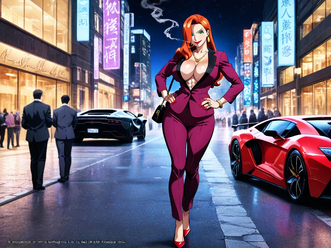 Standing Next To A Purple Lamborghini, Sexy Long Necklace, Perfect Night Hentai AI Porn