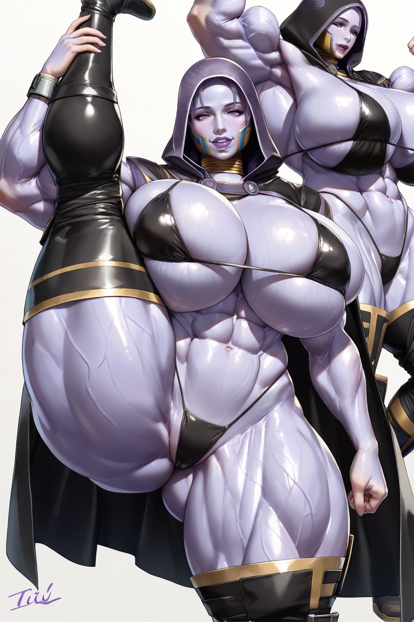 Hyper Muscle, Unrealistically Large Muscles, Black Bikini Hentai AI Porn