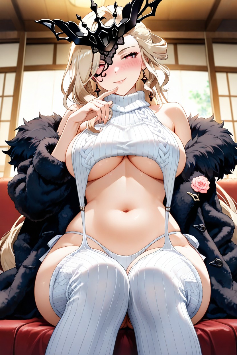 Legs Togheter, Backlit, Black Fur Coat Hentai AI Porn