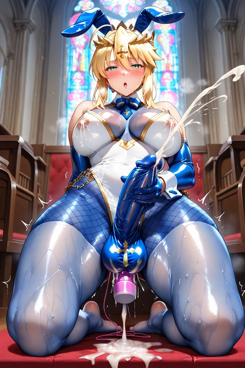 In Church, White Gradient Cock Sleeve, Showing Face Hentai AI Porn
