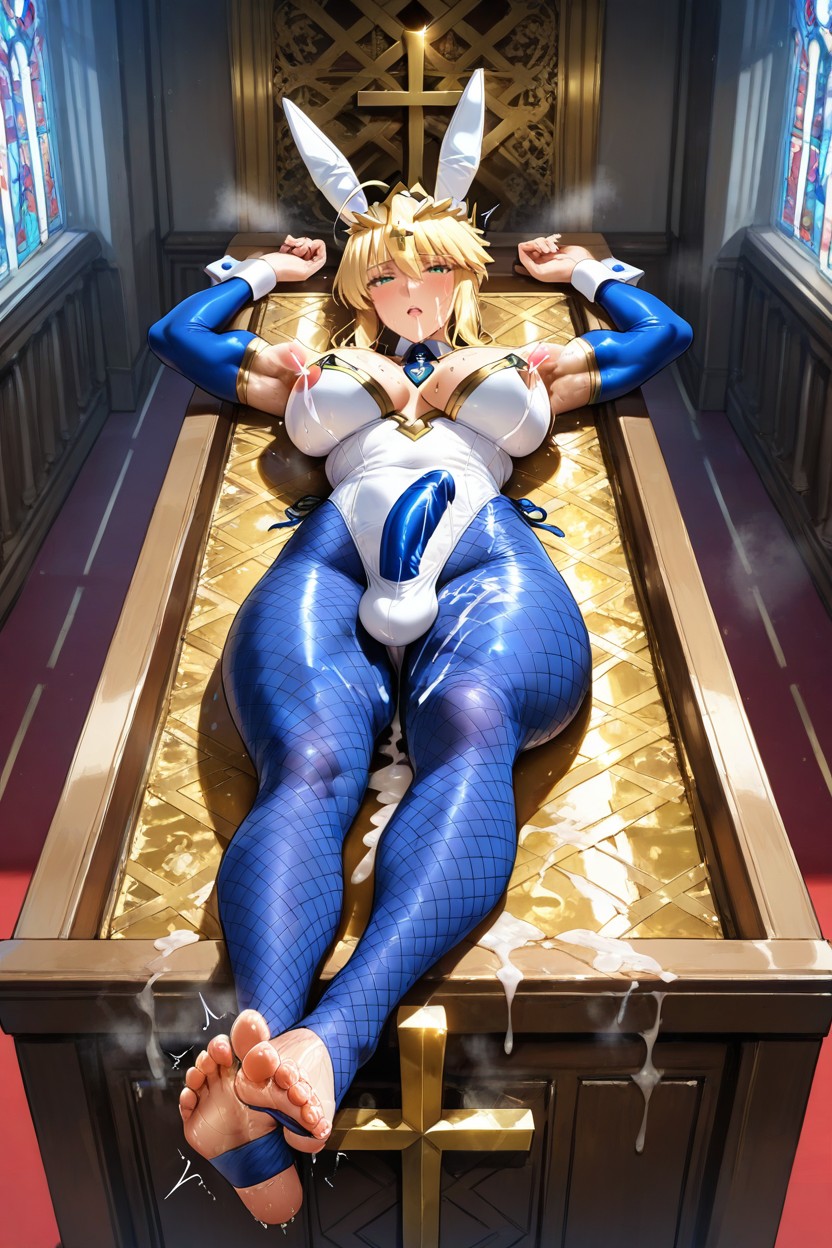 Cameltoe, Blue Fishnets Under Pantyhose, Wearing Tiara Hentai AI Porn