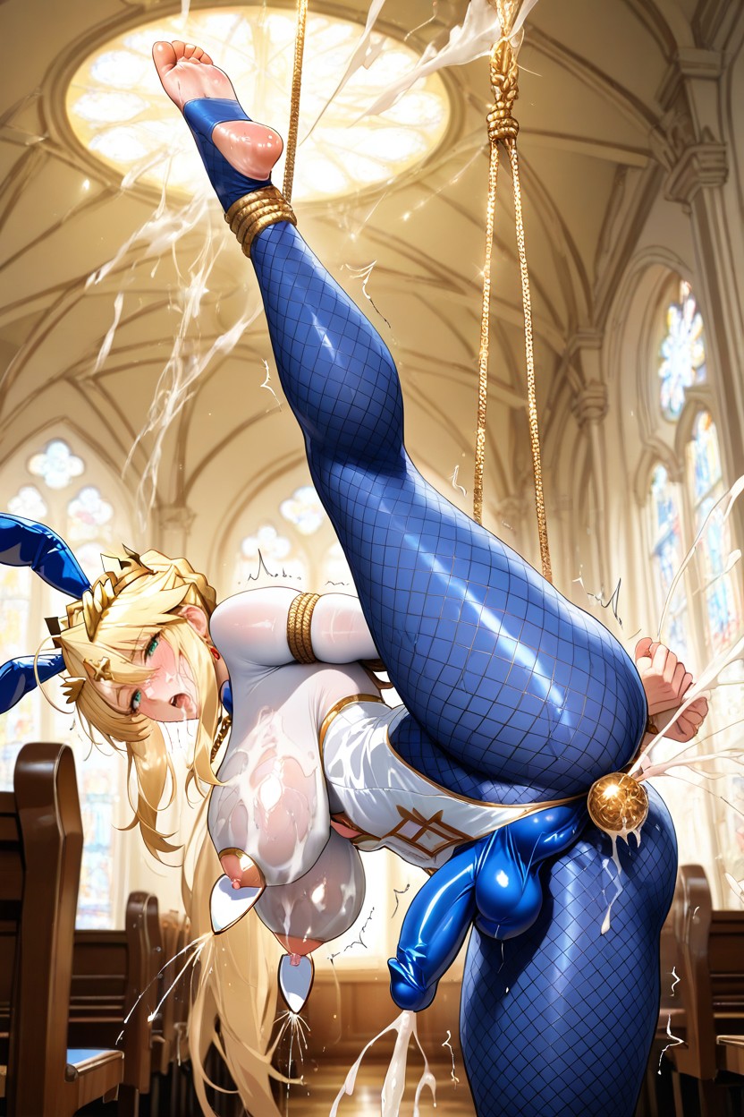 Arms And Leg Bound Behind Her Back, Showing Face, Laying Hentai AI Porn