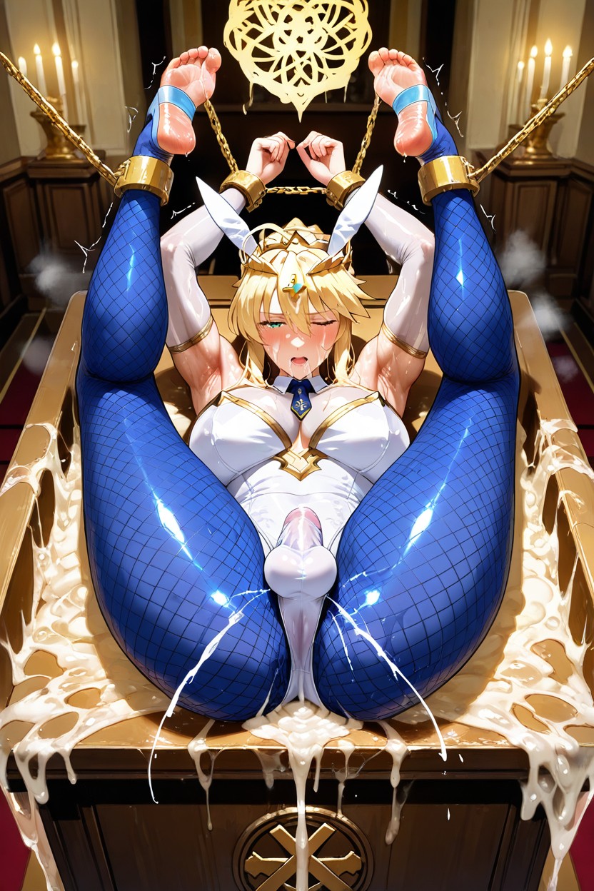 Laying, Intense Messy Orgasm, White Reverse Bunny Bodystocking Hentai AI Porn