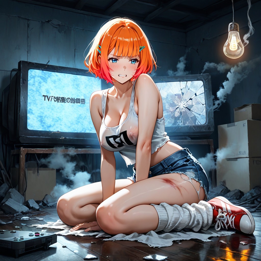Gritting Teeth, Side View, Smoke Rising From Video Game Console Hentai AI Porn