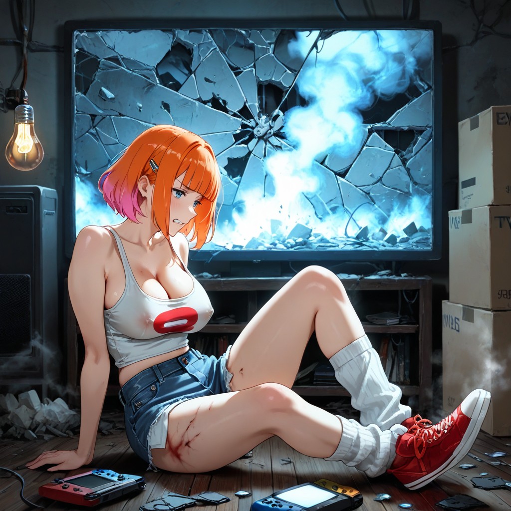Side View, Smoke Rising From Tv, Rickety Wooden Floor Hentai AI Porn