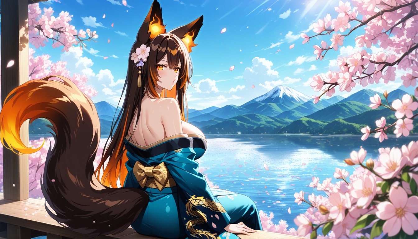 Dragon Print, Sinder Vtuber, Flower In Hair Hentai AI Porn