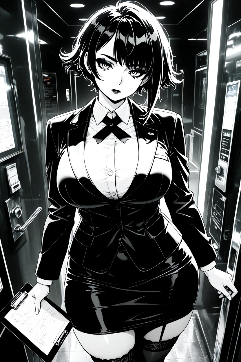 Monochrome, Thick Thighs, Secretary Hentai AI Porn