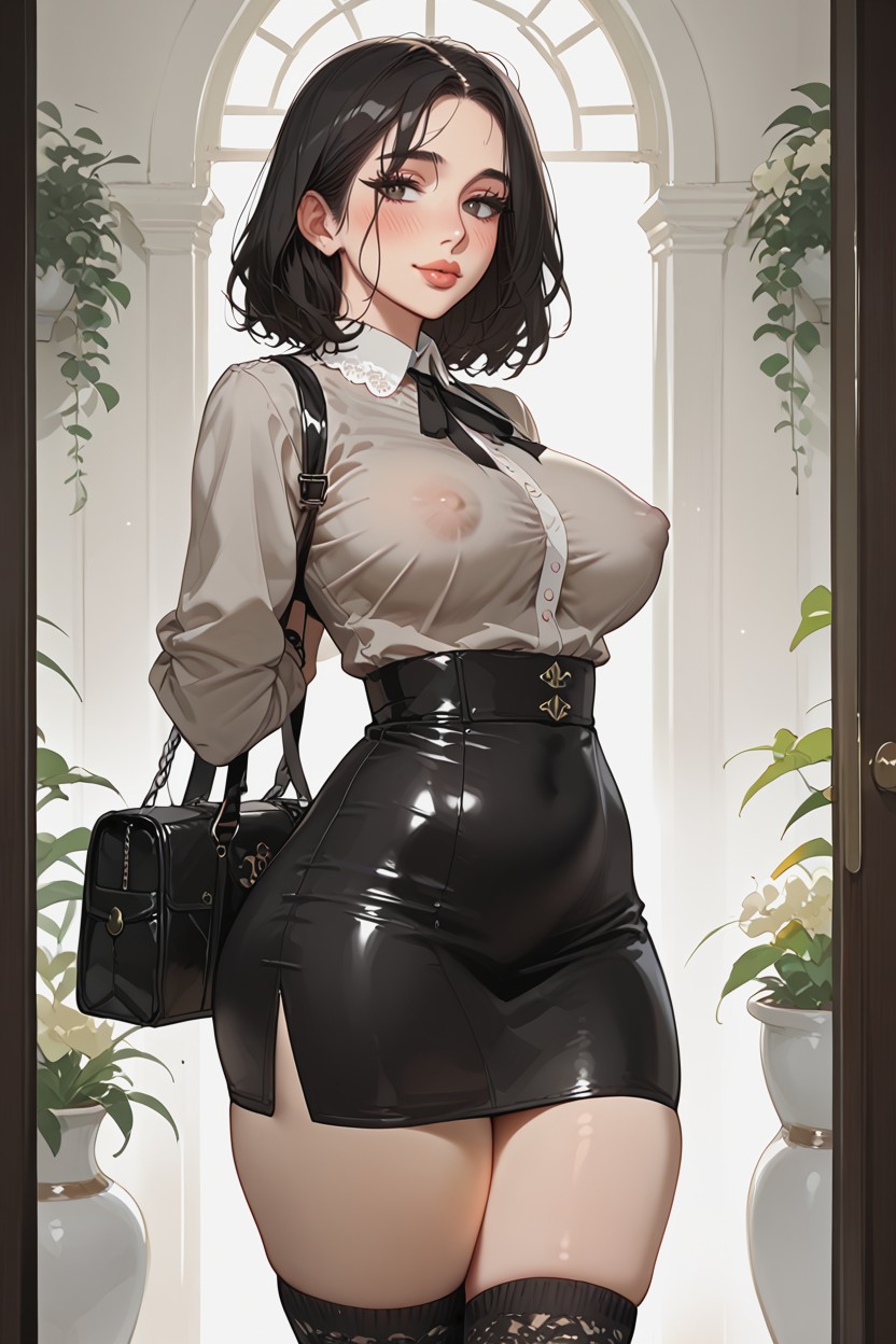 Carrying A Black Chain Shoulder Bag, Large Doe Eyes, Big Round Lips Hentai AI Porn