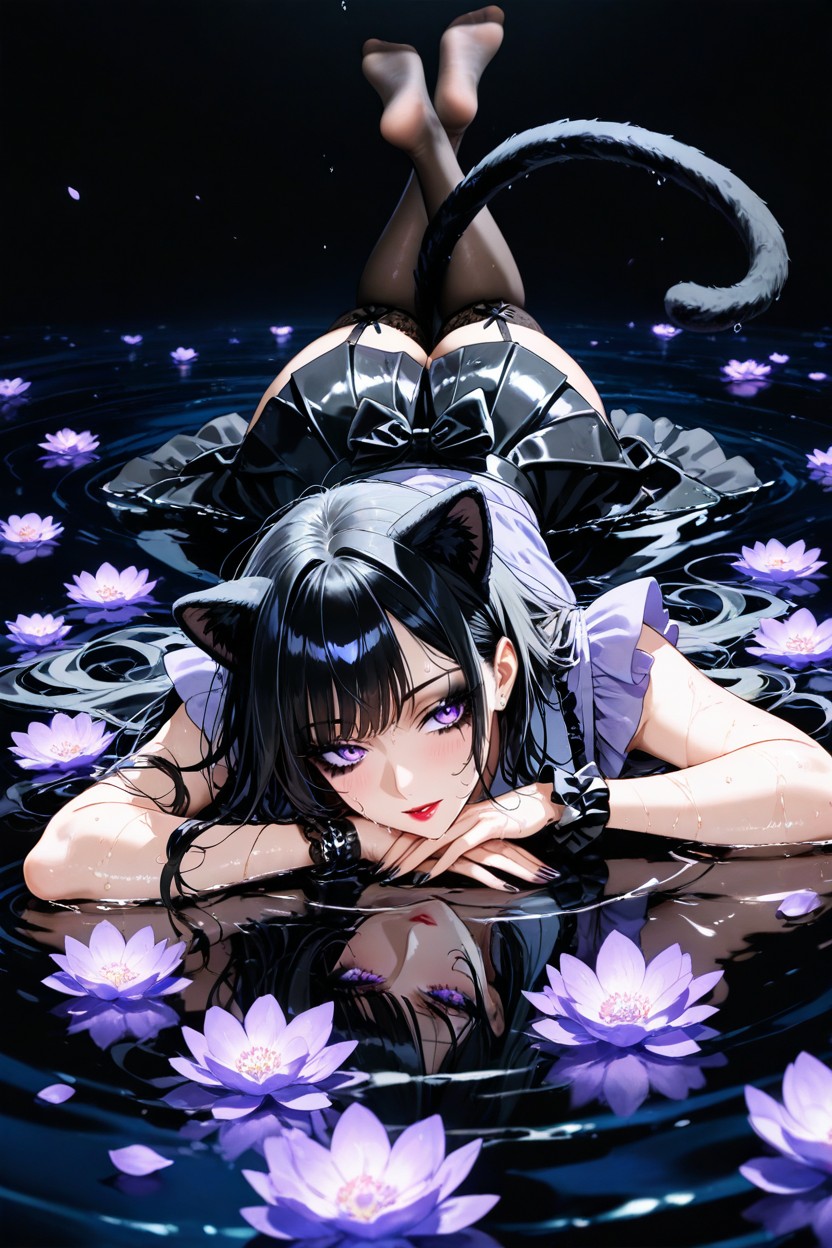 Black Garter Straps, Front View, Woman Hentai AI Porn