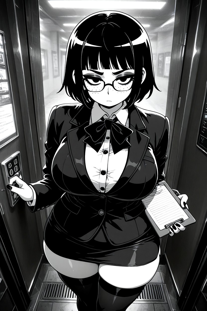 Holding Clipboard, Tomboy Hair, Toon Proportions ヘンタイAIポルノ