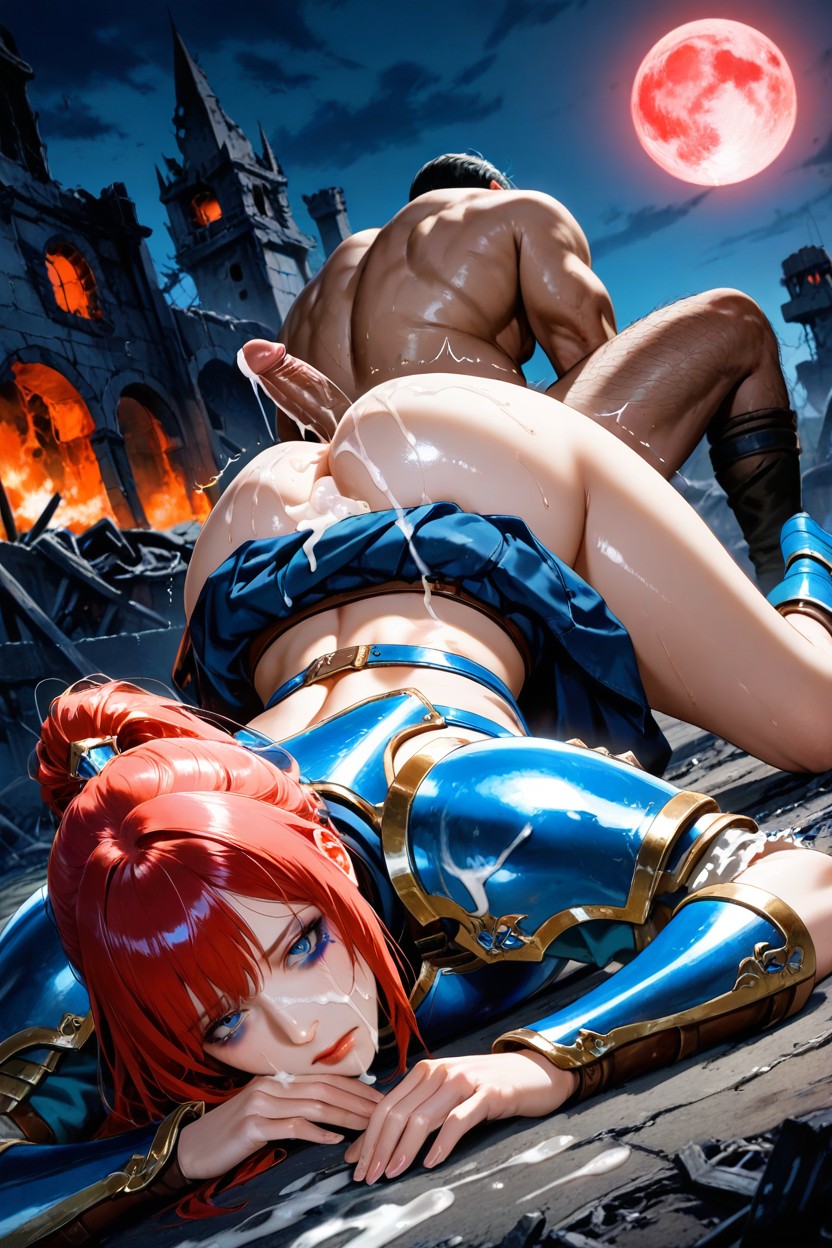 Crossed Legs, Blue Hue, Cum Gush From Asshole Hentai IA