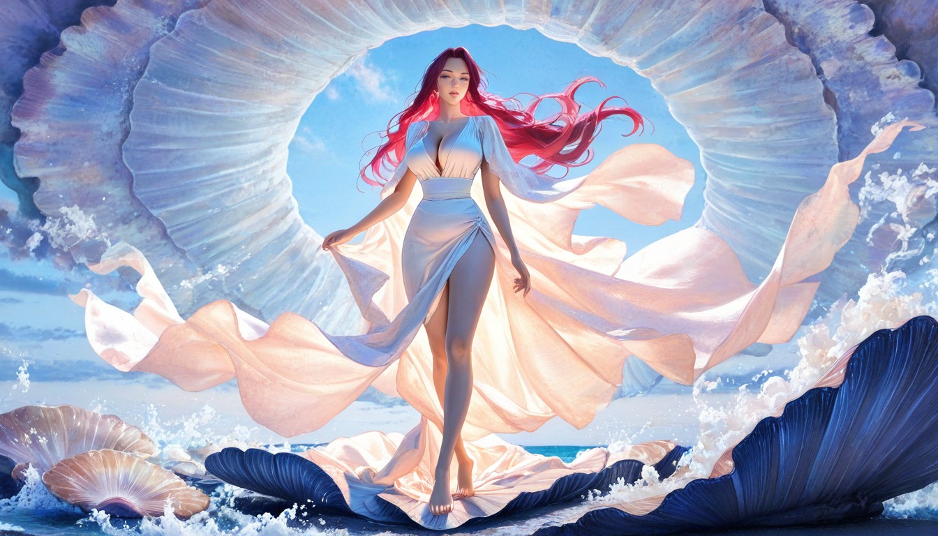 Posed In The Classical Modest Venus Pose, Breasts Exposed, Bare Feet Hentai IA