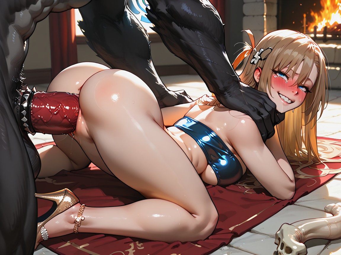 Red Dick, Arms Restrained Behind Back, Happy Porno IA Hentai