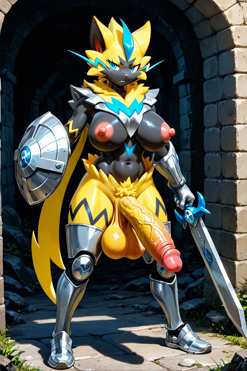 Silver Iron Armor Chest Plate, Futanari Character, No Defects Hentai IA