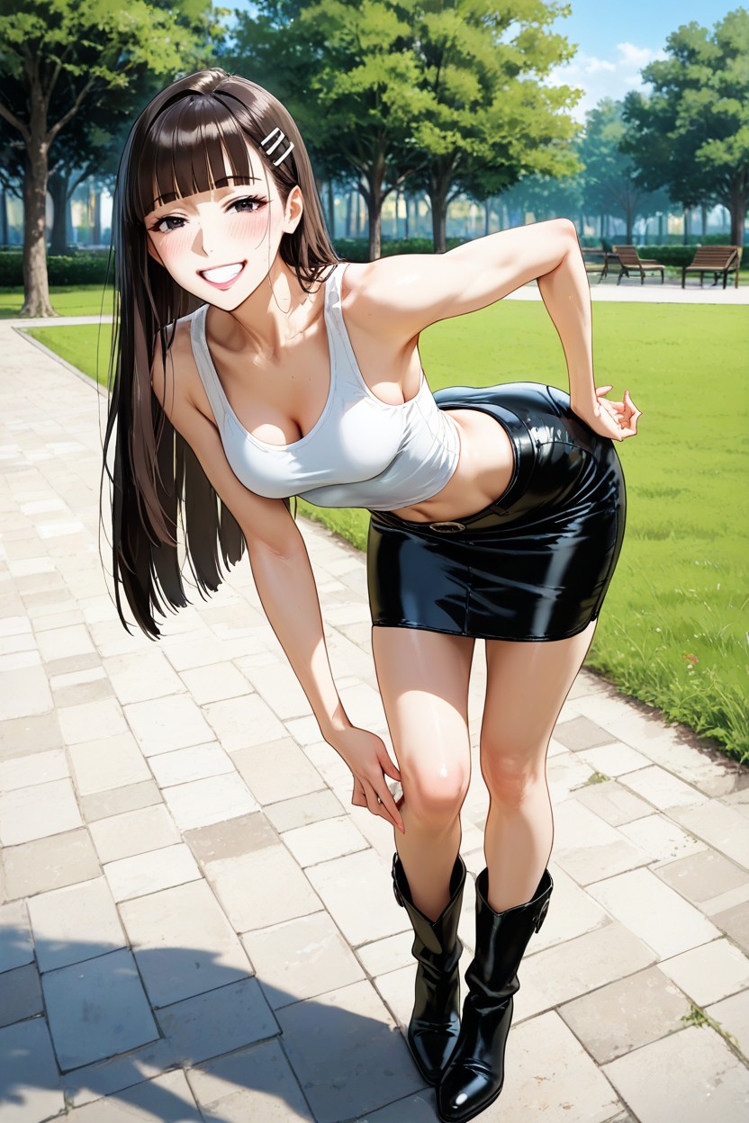Beautiful Dark Haired Japanese, Perfect Features, Side Hair Framing The Face Hentai IA