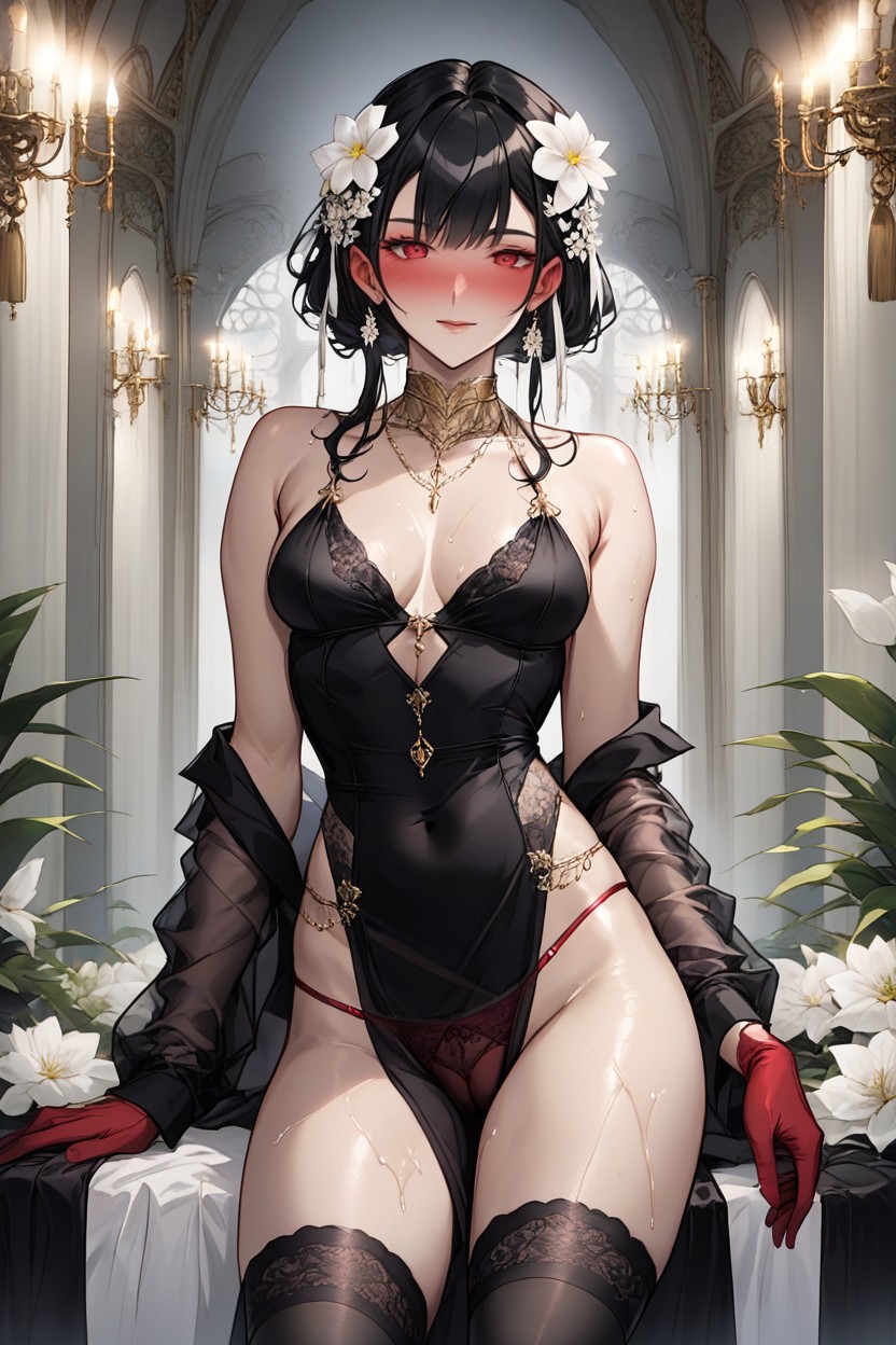 Lacy Black Panties, Natural Breasts, Perfect Fingers Hentai IA