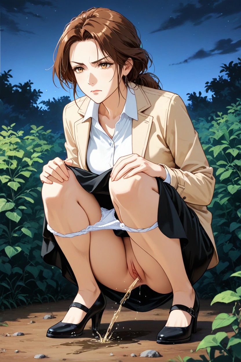 Cardigan, Outdoors, Dripping Peeing Hentai AI Porn