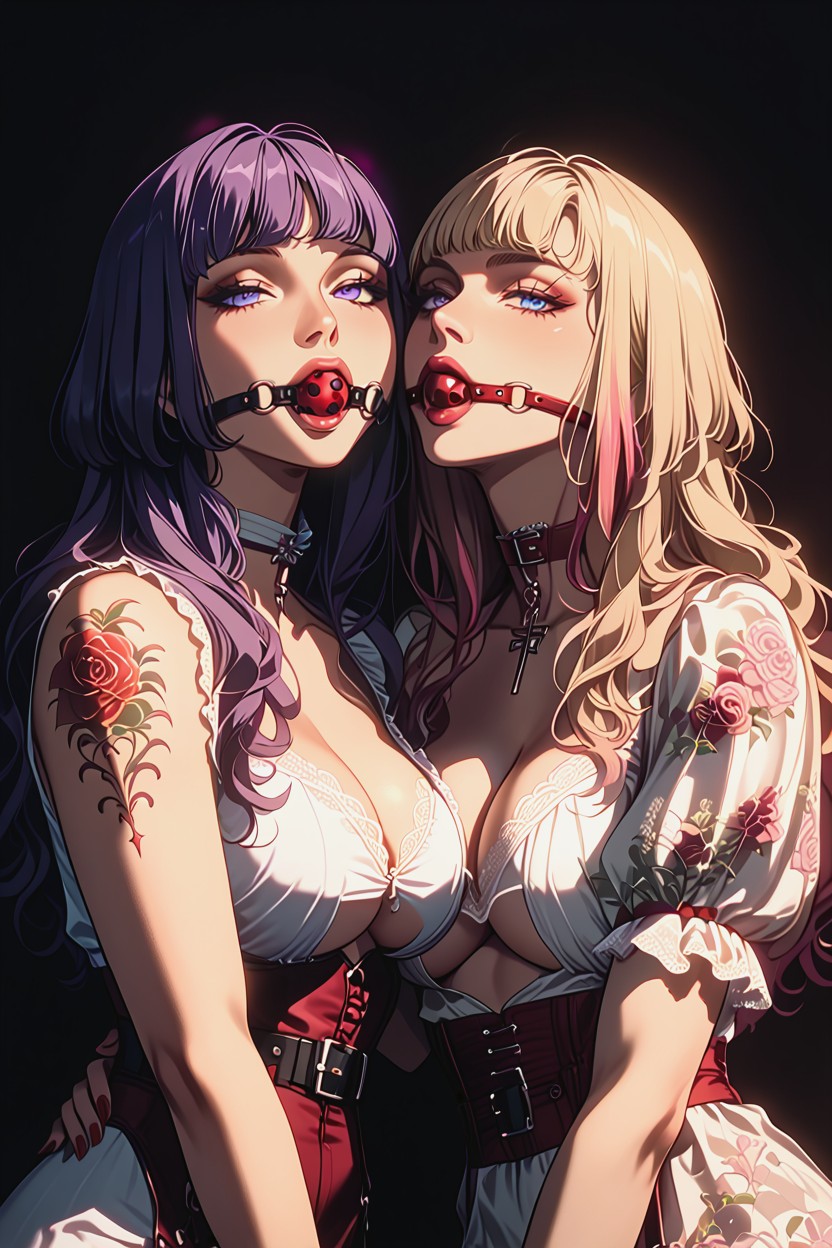 2 People, Tall, Floral Tattoos Hentai AI Porn