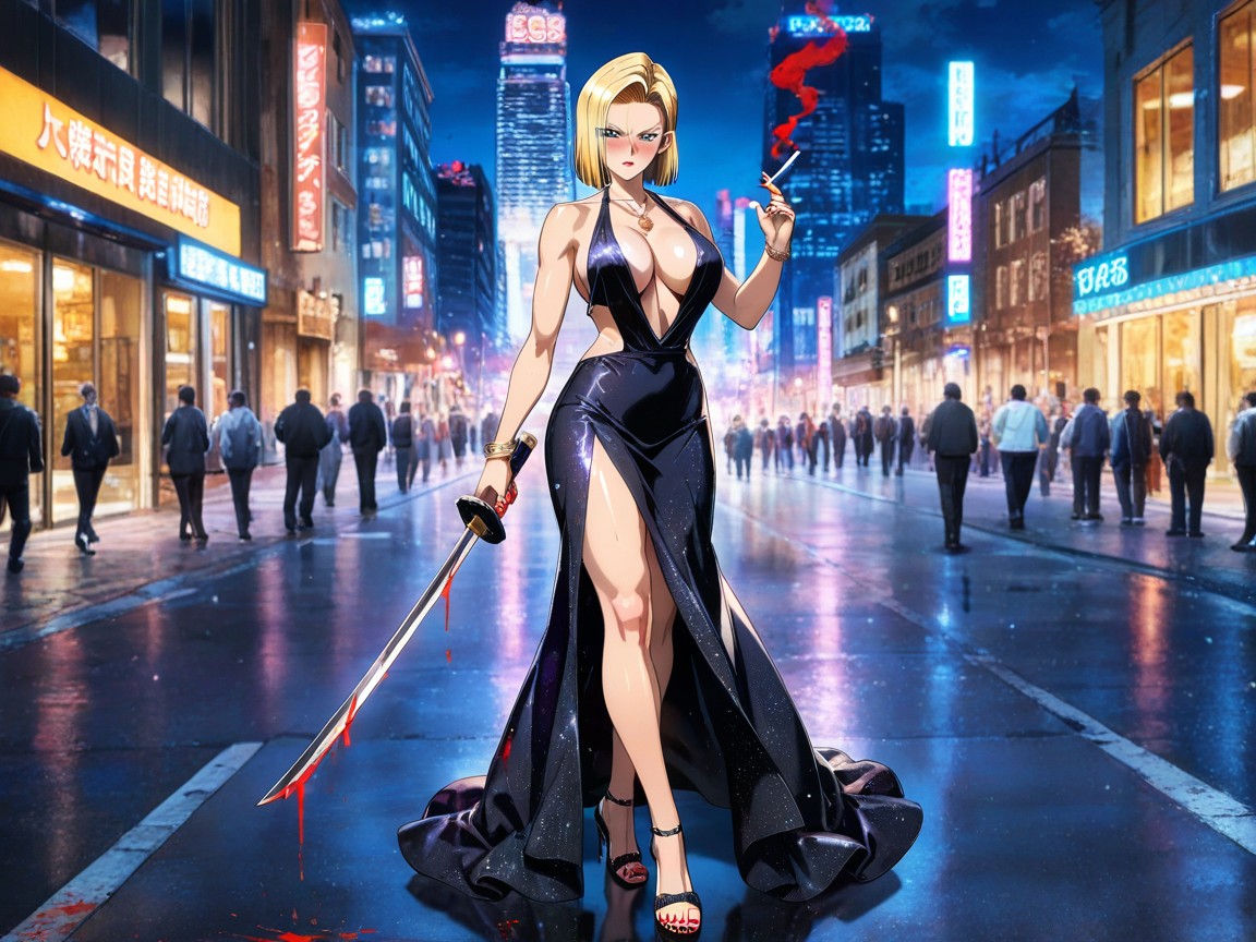 Black Open Toe Heels, Sword, Bracelets Hentai AI Porn