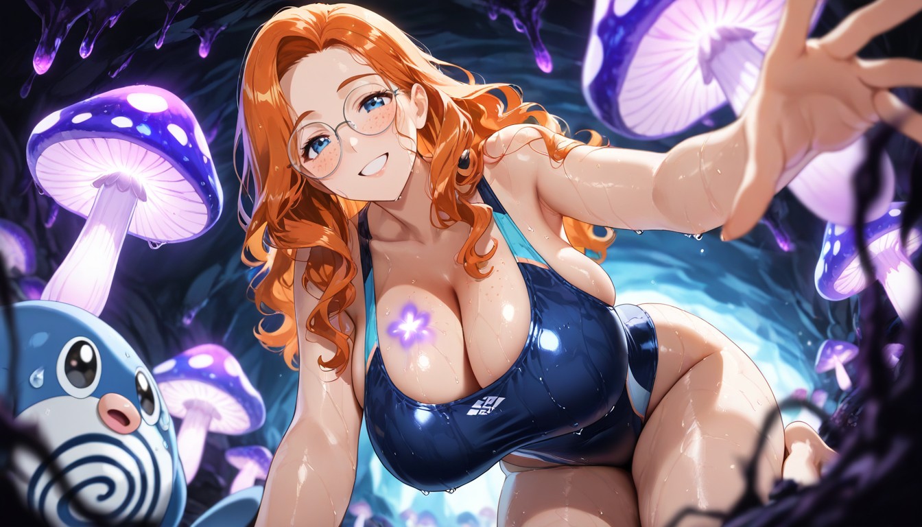 Glowing Dots On Ceiling, Wet Hair, Underground Cavern Hentai AI Porn