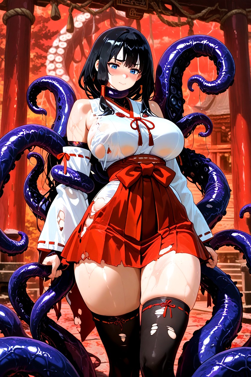 Blue Eyes, Consisting Of Thigh-high Socks, Black Hair Hentai AI Porn