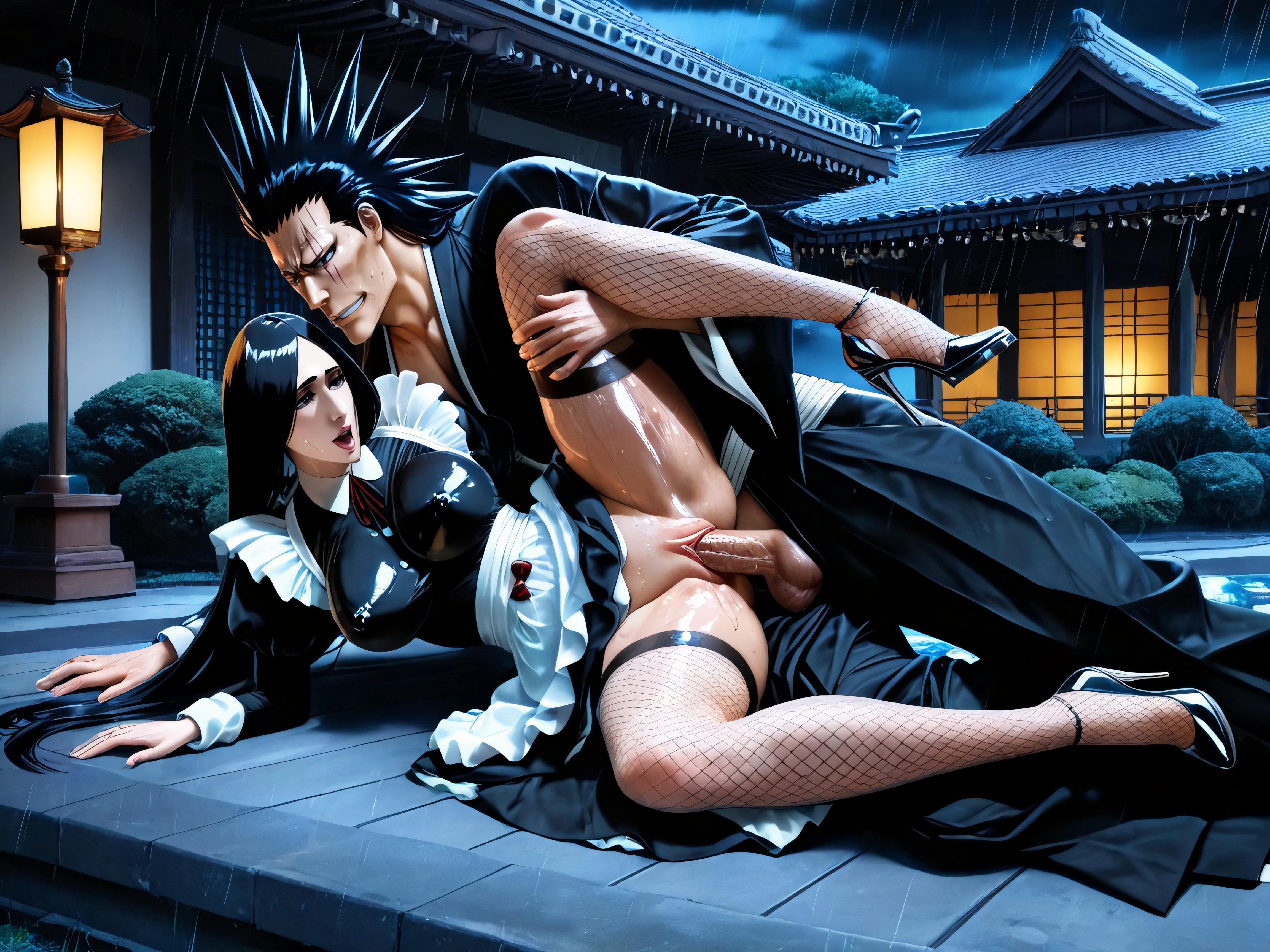 Side View, Naked Unclothed Zaraki Kenpachi, Night Porno IA Hentai